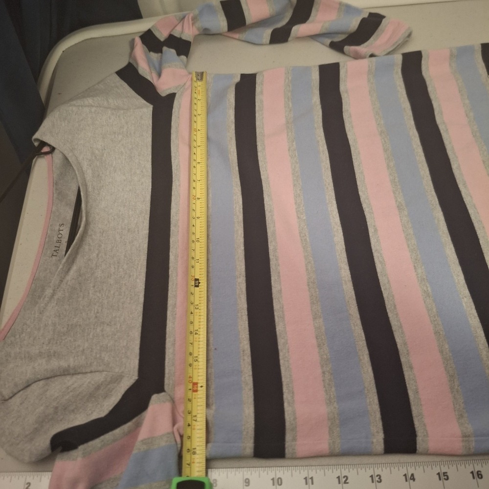3/$15 TALBOTS‎ Small Gray Blue Pink Striped Cotton Pullover Long Sleeve Tee - Picture 3 of 9